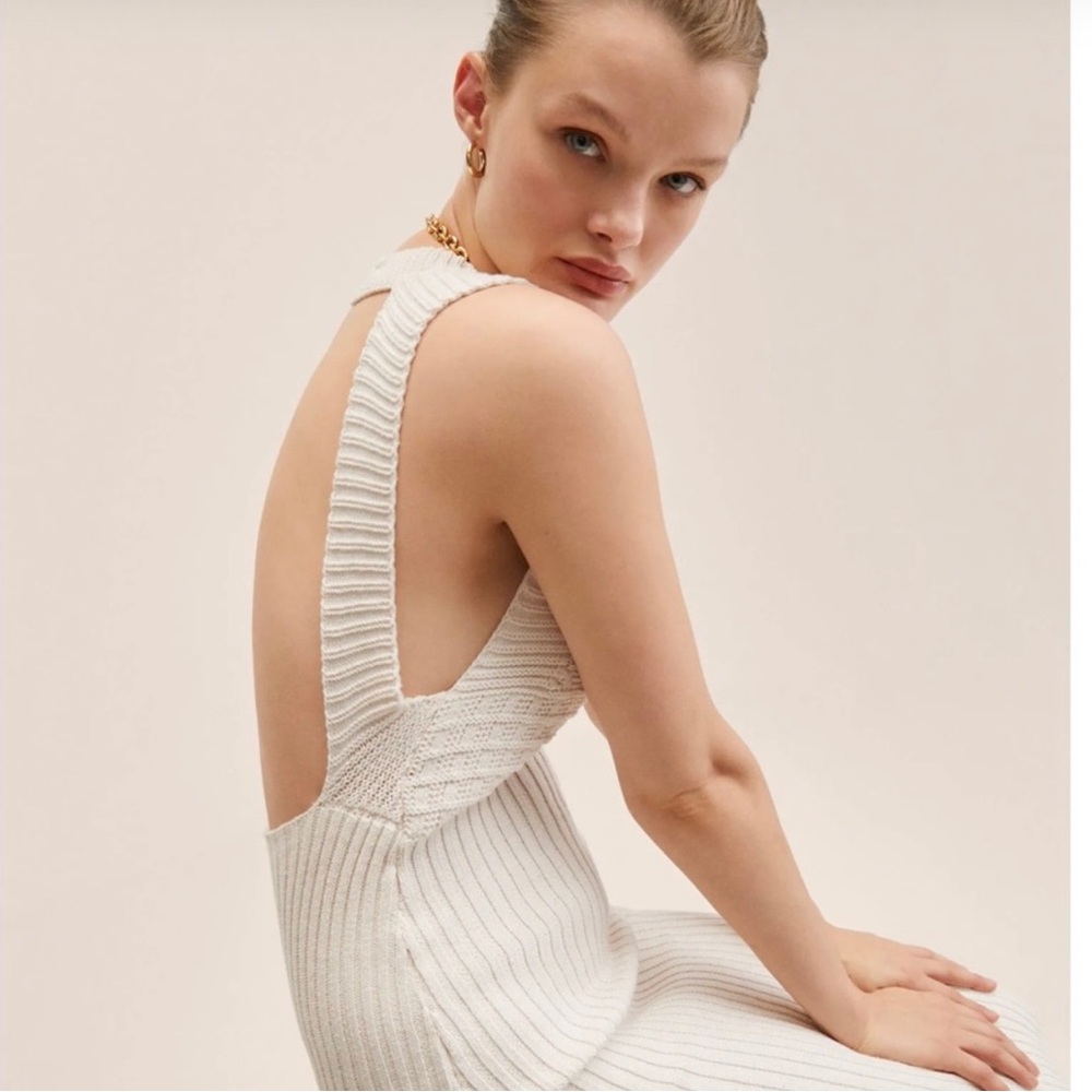 NWT Mango Open Back Knit Dress, cream / beige dress, size: Medium / 6